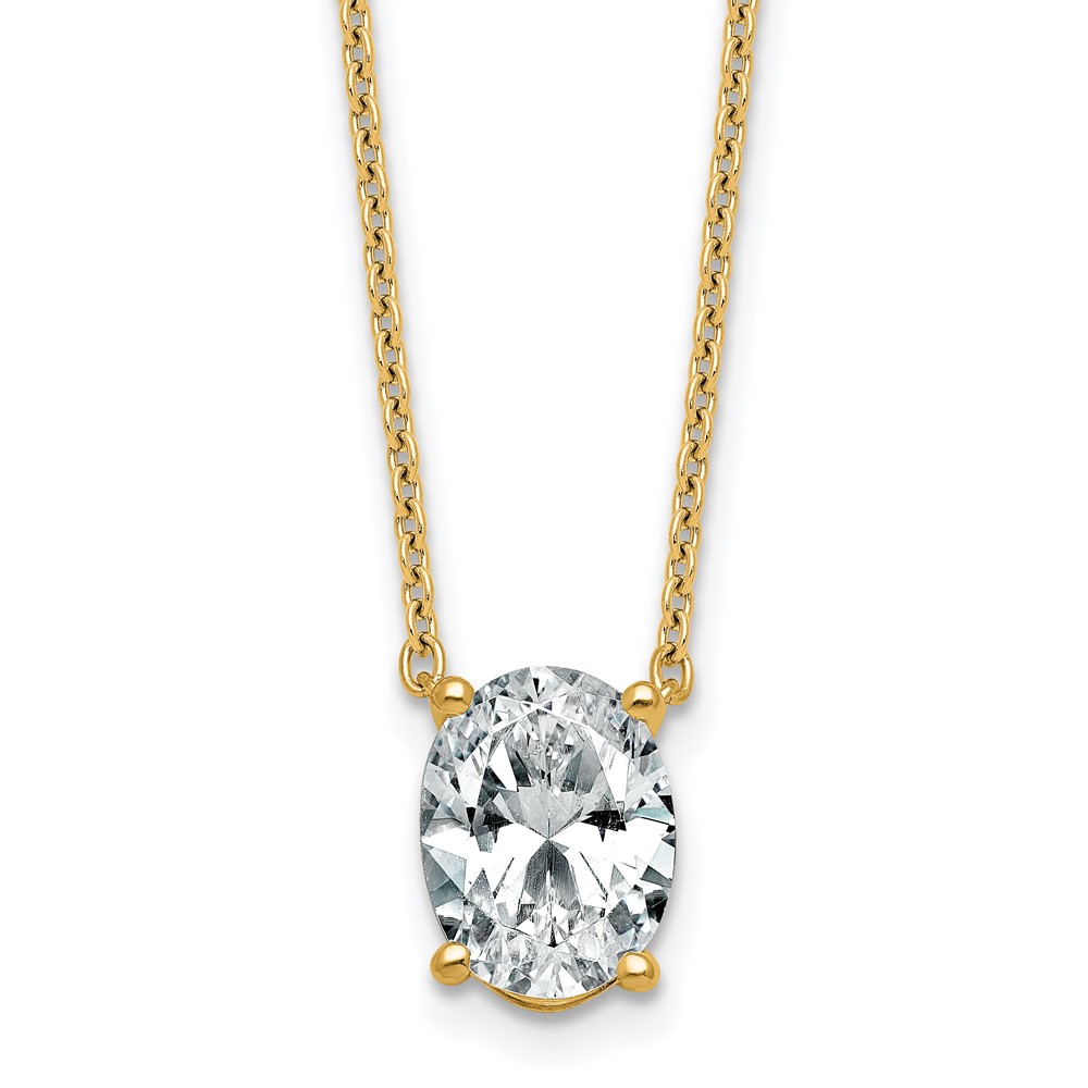 14K Yellow Gold 2.50 Carat Certified Lab Grown Diamond VS+ F+ Oval Complete Four Prong Pendant Necklace, 18"