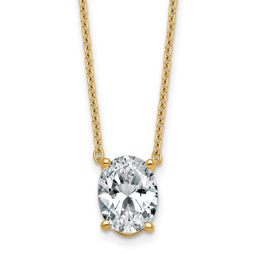 14K Yellow Gold 2.50 Carat Certified Lab Grown Diamond VS+ F+ Oval Complete Four Prong Pendant Necklace, 18"