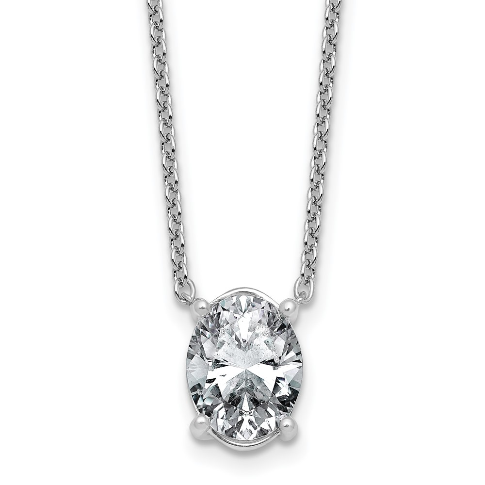 14K White Gold 3 Carat Lab Grown Diamond VS+ F+ Oval Complete Four Prong Pendant Necklace, 18"