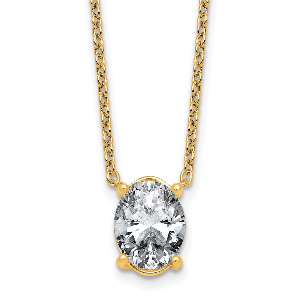 14K Yellow Gold 3 Carat Certified Lab Grown Diamond VS+ F+ Oval Complete Four Prong Pendant Necklace, 18"