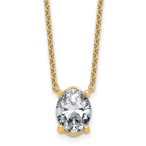 14K Yellow Gold 3 Carat Certified Lab Grown Diamond VS+ F+ Oval Complete Four Prong Pendant Necklace, 18"