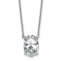14K White Gold 3.50 Carat Lab Grown Diamond VS+ F+ Oval Complete Four Prong Pendant Necklace, 18" view 1