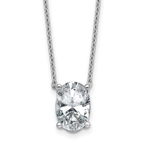 14K White Gold 3.50 Carat Certified Lab Grown Diamond VS+ F+ Oval Complete Four Prong Pendant Necklace, 18"