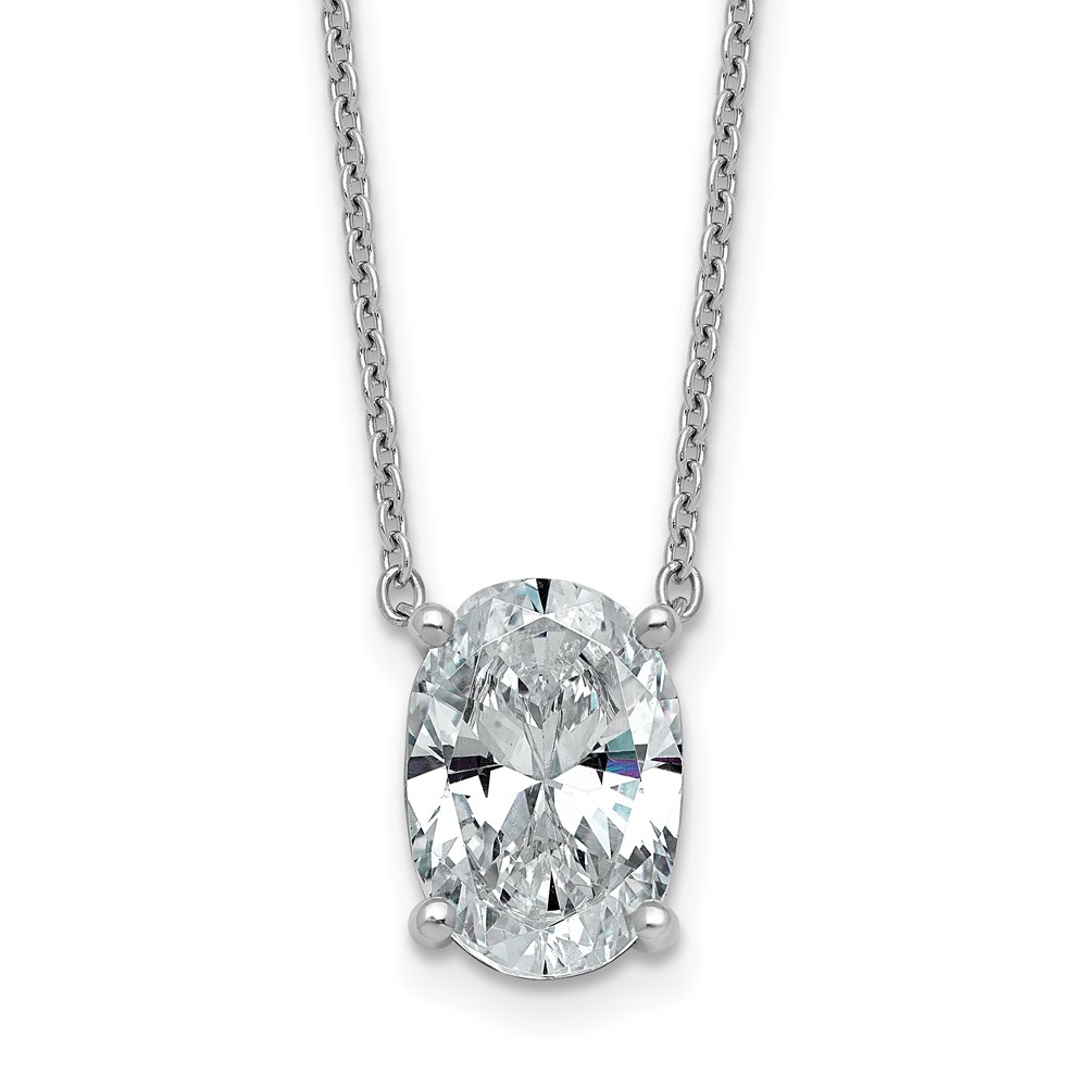 14K White Gold 4 Carat Lab Grown Diamond VS+ F+ Oval Complete Four Prong Pendant Necklace, 18"