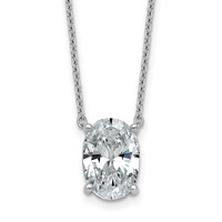 14K White Gold 4 Carat Lab Grown Diamond VS+ F+ Oval Complete Four Prong Pendant Necklace, 18" view 1