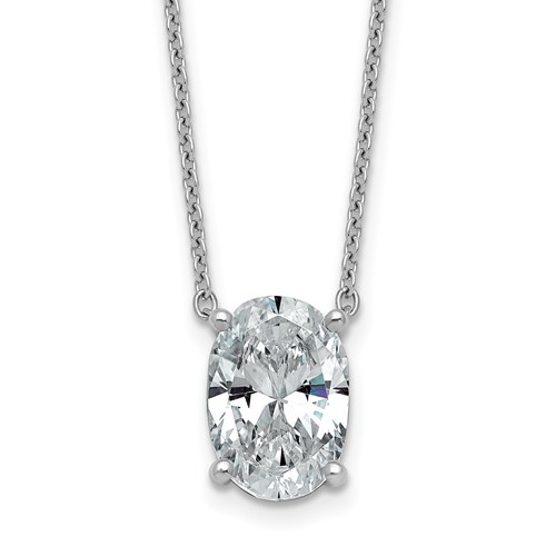 14K White Gold 4 Carat Lab Grown Diamond VS+ F+ Oval Complete Four Prong Pendant Necklace, 18"