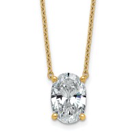 14K Yellow Gold 4 Carat Certified Lab Grown Diamond VS+ F+ Oval Complete Four Prong Pendant Necklace, 18" view 1
