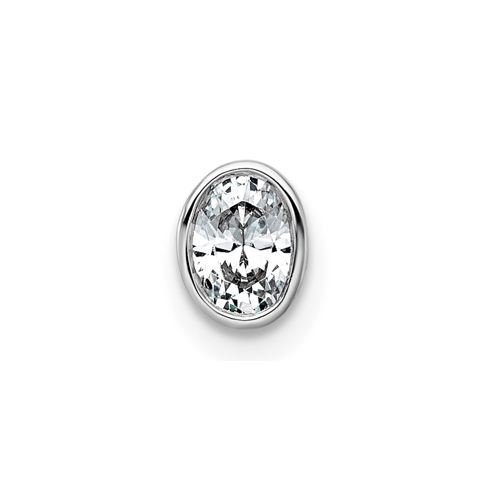 14K White Gold 0.25 Carat Lab Grown Diamond VS+ F+ Oval Complete Bezel Set Chain Slide Pendant