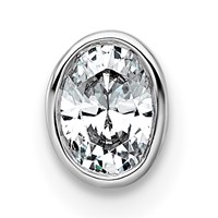 14K White Gold 0.25 Carat Lab Grown Diamond VS+ F+ Oval Complete Bezel Set Chain Slide Pendant view 1