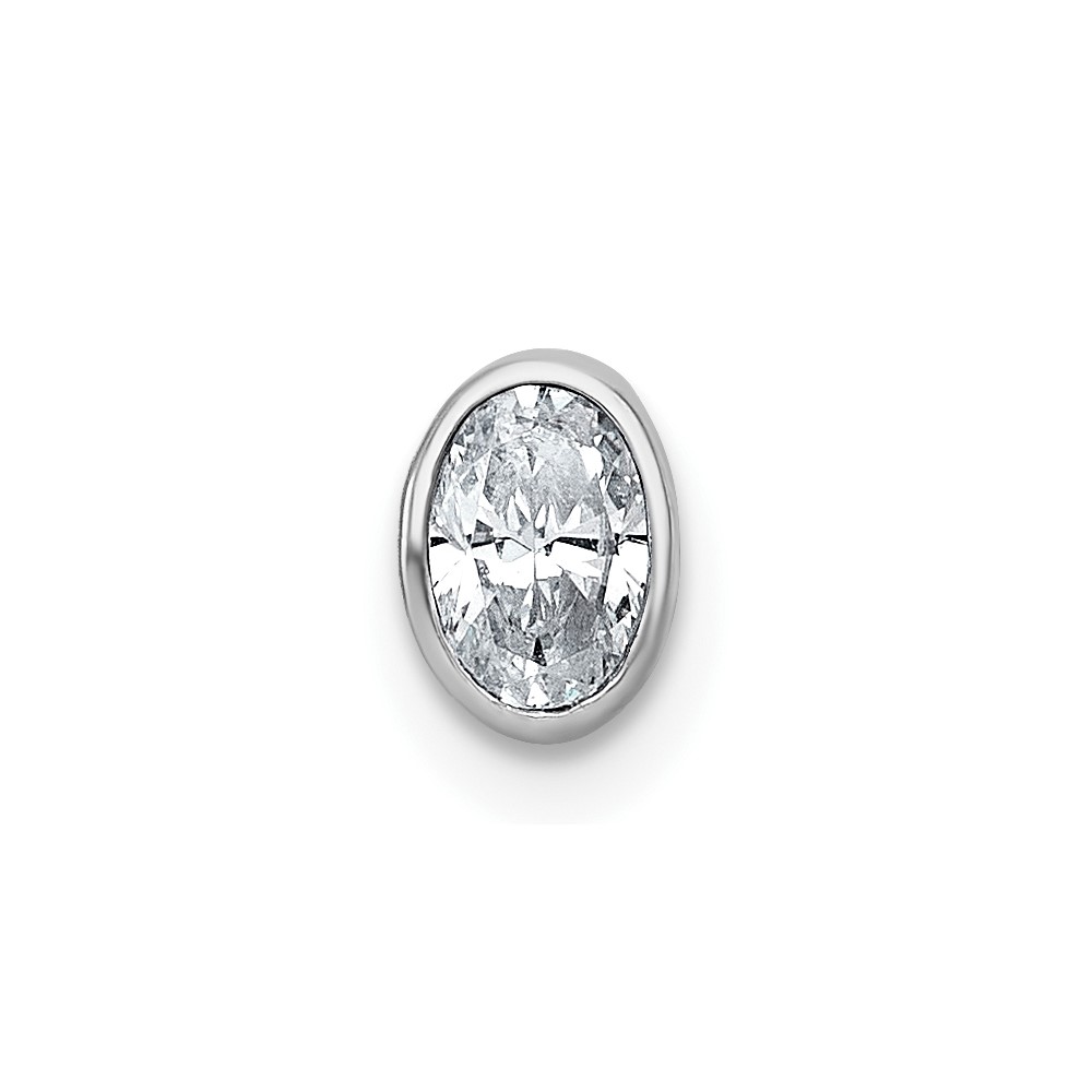14K White Gold 0.33 Carat Lab Grown Diamond VS+ F+ Oval Complete Bezel Set Chain Slide Pendant