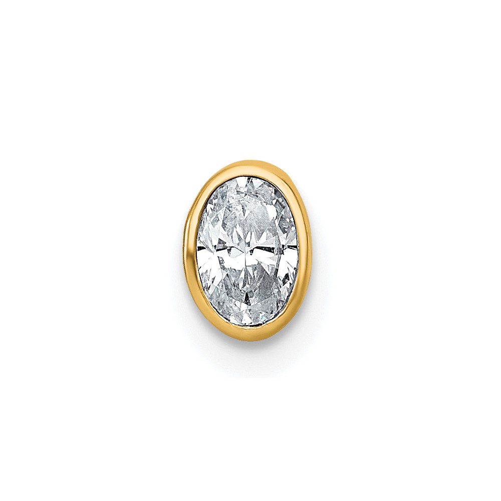 14K Yellow Gold 0.33 Carat Lab Grown Diamond VS+ F+ Oval Complete Bezel Set Chain Slide Pendant