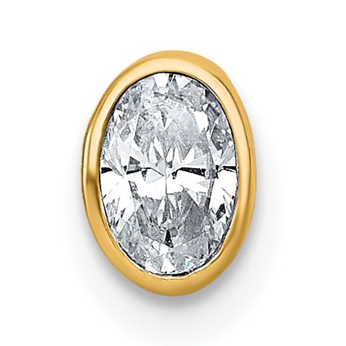 14K Yellow Gold 0.33 Carat Lab Grown Diamond VS+ F+ Oval Complete Bezel Set Chain Slide Pendant