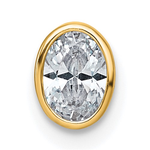 14K Yellow Gold 0.38 Carat Lab Grown Diamond VS+ F+ Oval Complete Bezel Set Chain Slide Pendant