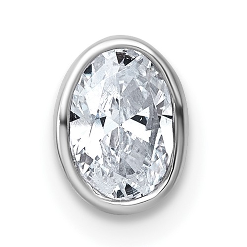 14K White Gold 0.50 Carat Lab Grown Diamond VS+ F+ Oval Complete Bezel Set Chain Slide Pendant
