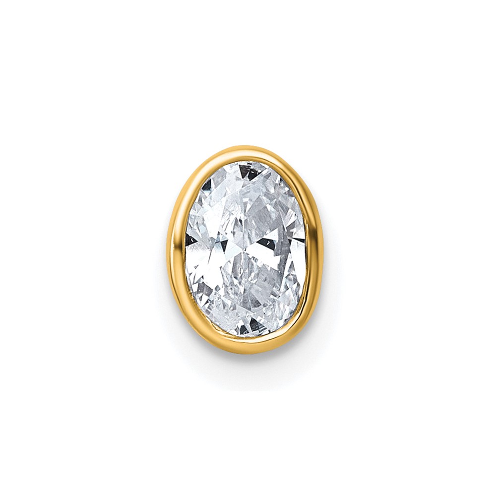 14K Yellow Gold 0.50 Carat Lab Grown Diamond VS+ F+ Oval Complete Bezel Set Chain Slide Pendant