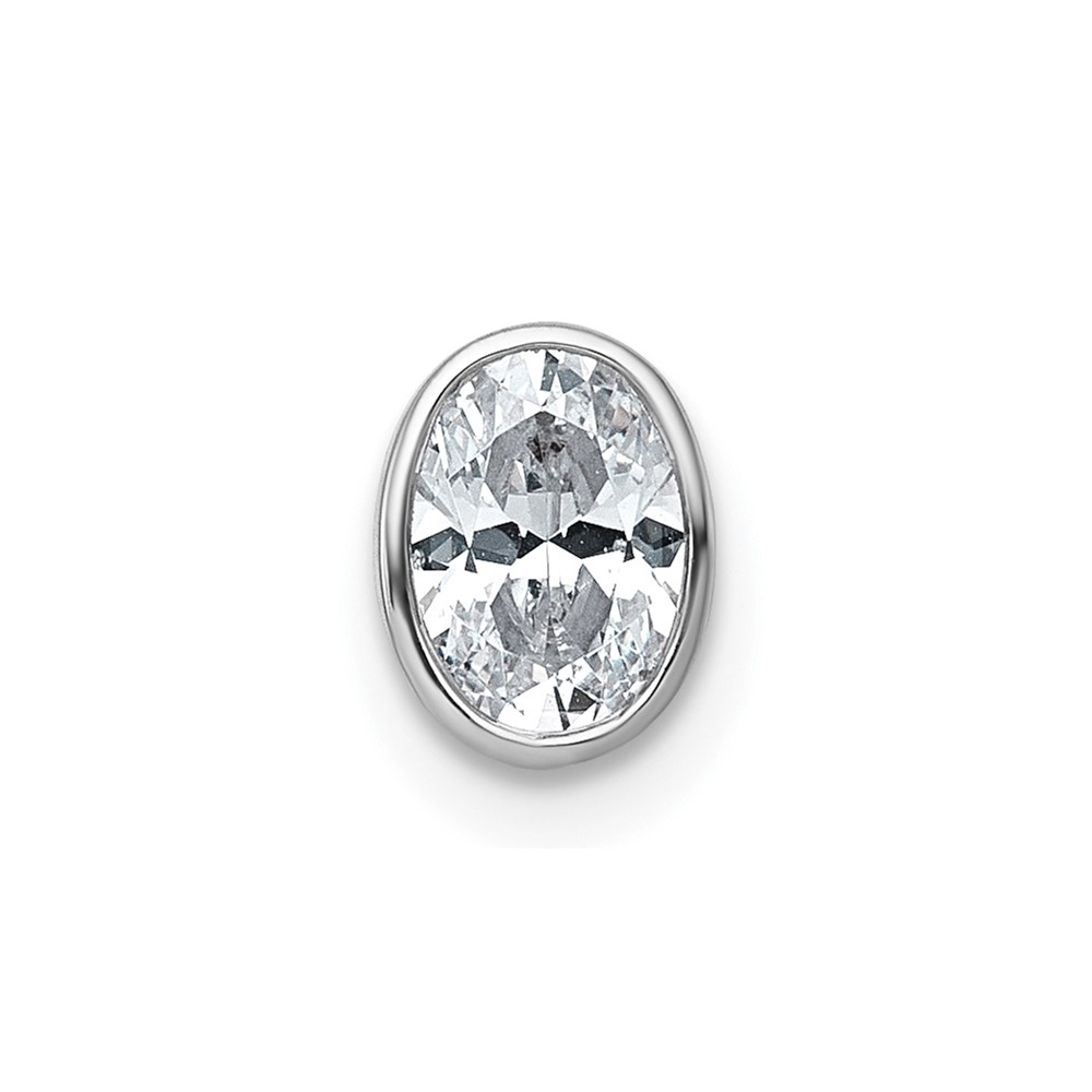 14K White Gold 0.62 Carat Lab Grown Diamond VS+ F+ Oval Complete Bezel Set Chain Slide Pendant