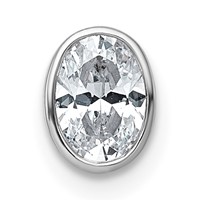 14K White Gold 0.62 Carat Lab Grown Diamond VS+ F+ Oval Complete Bezel Set Chain Slide Pendant view 1