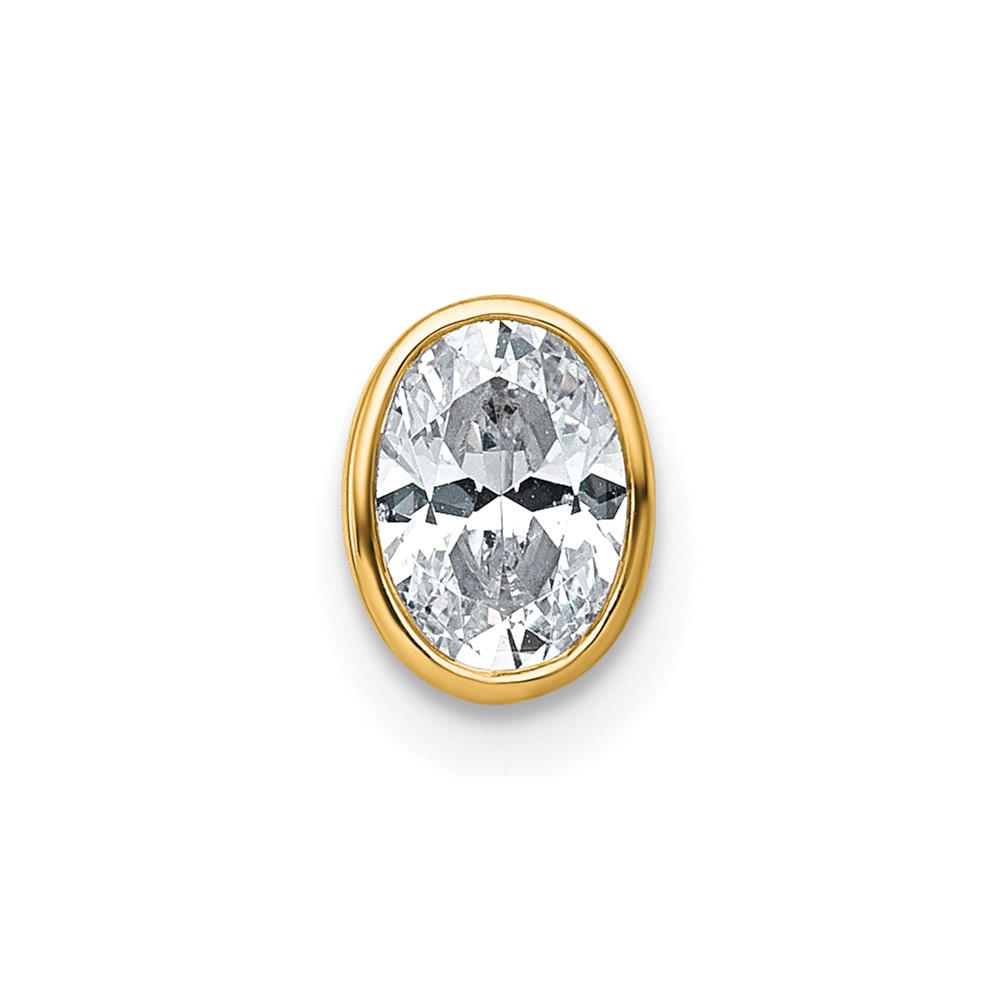 14K Yellow Gold 0.62 Carat Lab Grown Diamond VS+ F+ Oval Complete Bezel Set Chain Slide Pendant
