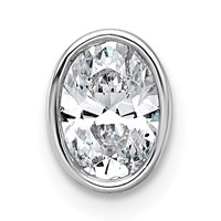 14K White Gold 0.75 Carat Lab Grown Diamond VS+ F+ Oval Complete Bezel Set Chain Slide Pendant view 1