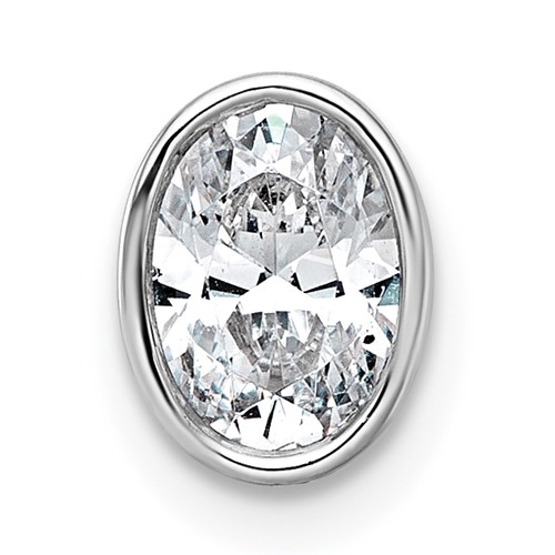14K White Gold 0.75 Carat Lab Grown Diamond VS+ F+ Oval Complete Bezel Set Chain Slide Pendant