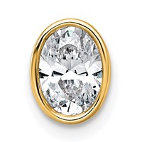 14K Yellow Gold 0.75 Carat Lab Grown Diamond VS+ F+ Oval Complete Bezel Set Chain Slide Pendant view 1