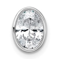 14K White Gold 1 Carat Lab Grown Diamond VS+ F+ Oval Complete Bezel Set Chain Slide Pendant view 1