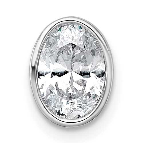 14K White Gold 1 Carat Lab Grown Diamond VS+ F+ Oval Complete Bezel Set Chain Slide Pendant