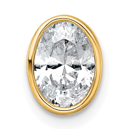 14K Yellow Gold 1 Carat Certified Lab Grown Diamond VS+ F+ Oval Complete Bezel Set Chain Slide Pendant