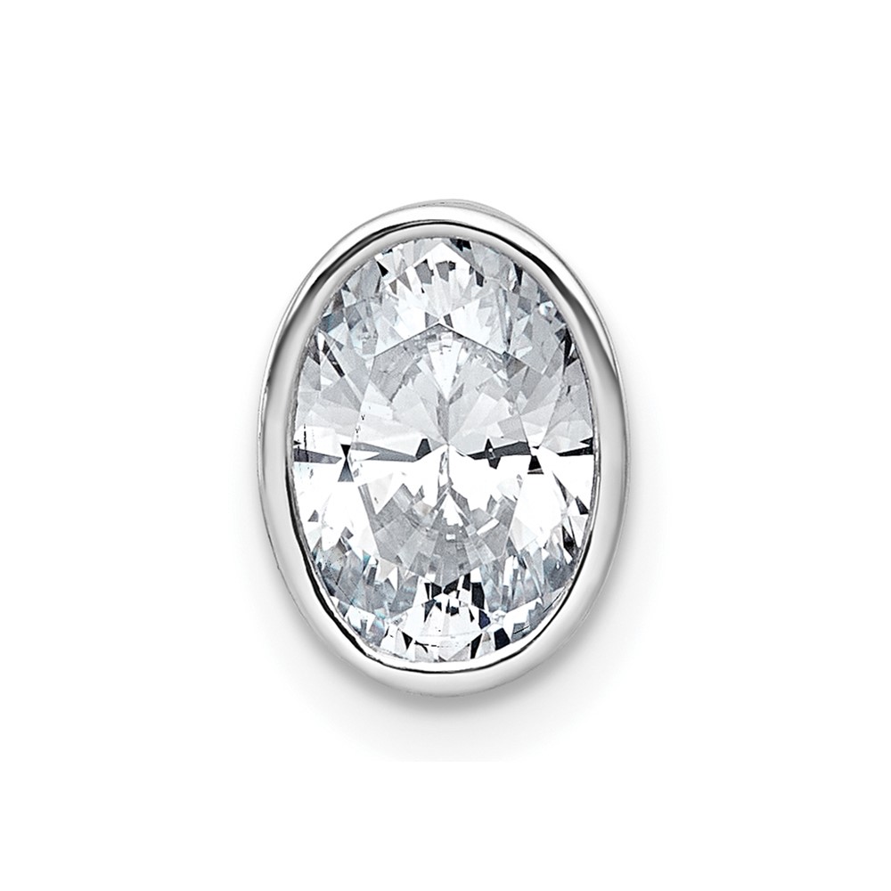 14K White Gold 1.50 Carat Certified Lab Grown Diamond VS+ F+ Oval Complete Bezel Set Chain Slide Pendant