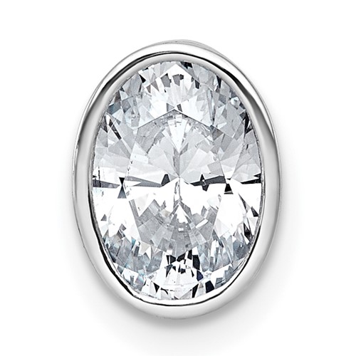 14K White Gold 1.50 Carat Certified Lab Grown Diamond VS+ F+ Oval Complete Bezel Set Chain Slide Pendant