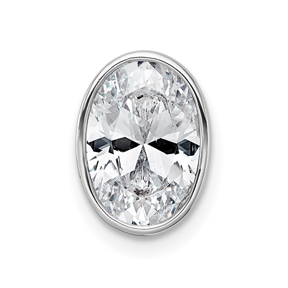 14K White Gold 2 Carat Certified Lab Grown Diamond VS+ F+ Oval Complete Bezel Set Chain Slide Pendant