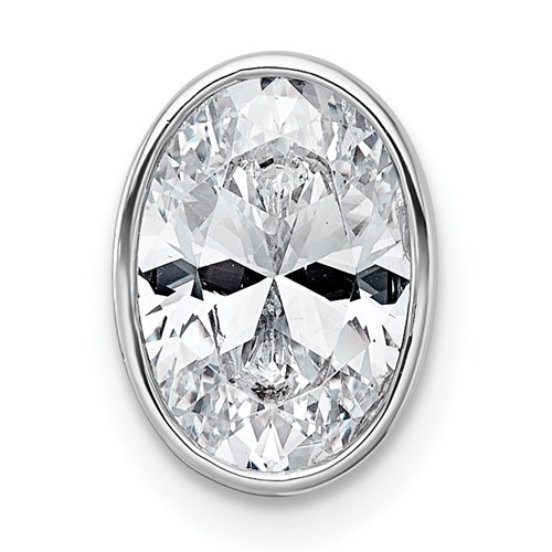 14K White Gold 2 Carat Lab Grown Diamond VS+ F+ Oval Complete Bezel Set Chain Slide Pendant