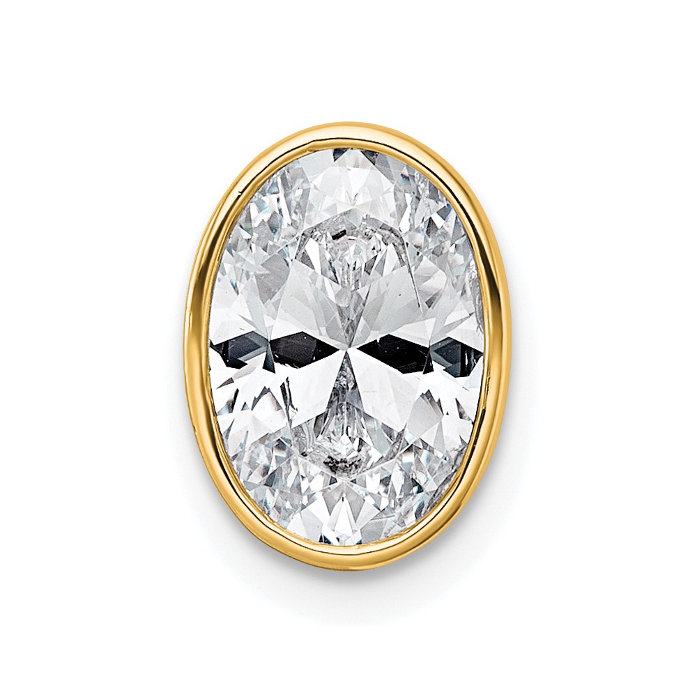 14K Yellow Gold 2 Carat Certified Lab Grown Diamond VS+ F+ Oval Complete Bezel Set Chain Slide Pendant