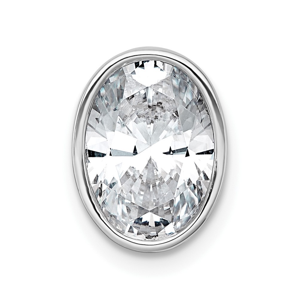 14K White Gold 2.50 Carat Lab Grown Diamond VS+ F+ Oval Complete Bezel Set Chain Slide Pendant
