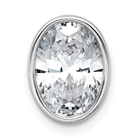 14K White Gold 2.50 Carat Lab Grown Diamond VS+ F+ Oval Complete Bezel Set Chain Slide Pendant view 1