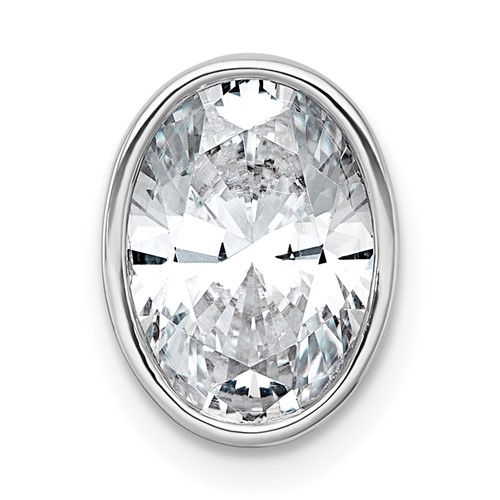 14K White Gold 2.50 Carat Lab Grown Diamond VS+ F+ Oval Complete Bezel Set Chain Slide Pendant