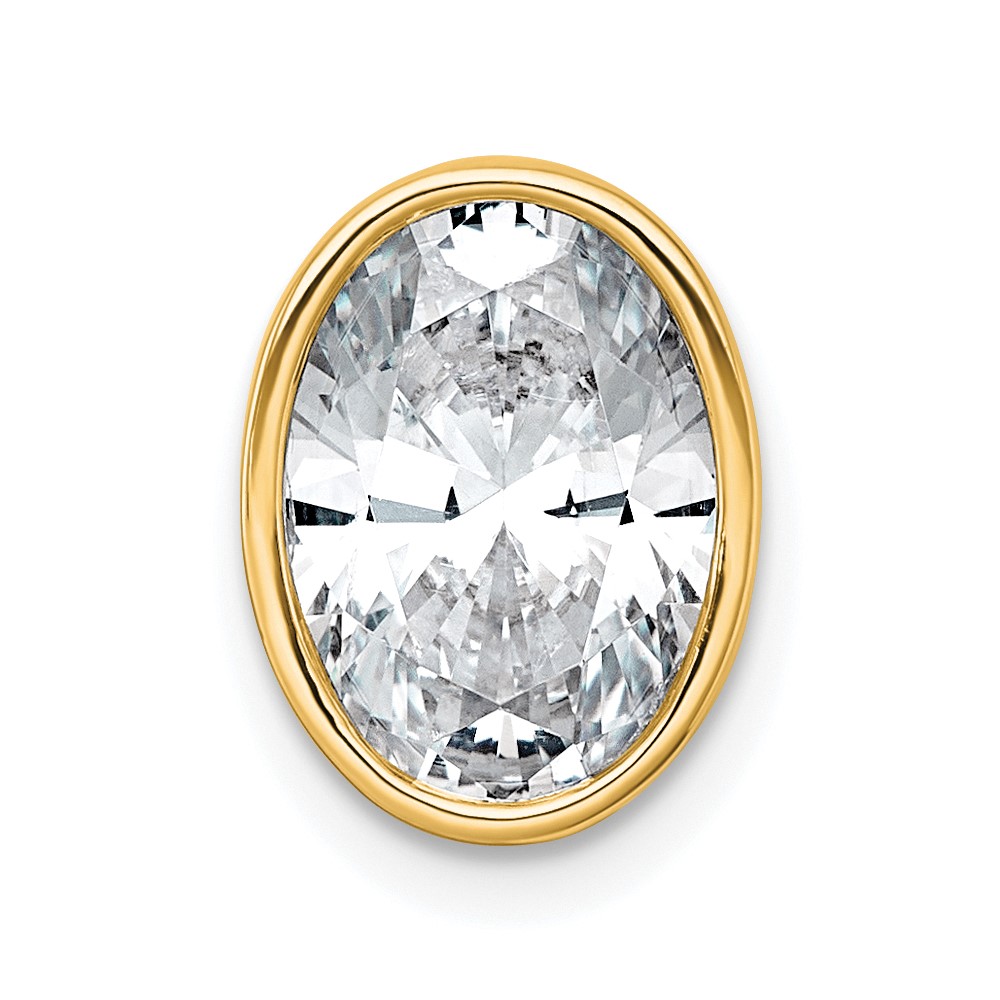 14K Yellow Gold 2.50 Carat Certified Lab Grown Diamond VS+ F+ Oval Complete Bezel Set Chain Slide Pendant