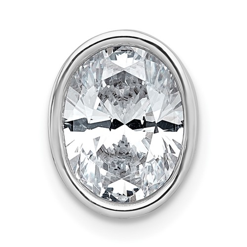 14K White Gold 3 Carat Lab Grown Diamond VS+ F+ Oval Complete Bezel Set Chain Slide Pendant