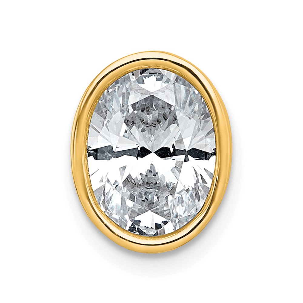14K Yellow Gold 3 Carat Lab Grown Diamond VS+ F+ Oval Complete Bezel Set Chain Slide Pendant