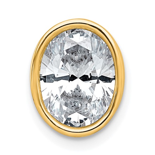 14K Yellow Gold 3 Carat Lab Grown Diamond VS+ F+ Oval Complete Bezel Set Chain Slide Pendant
