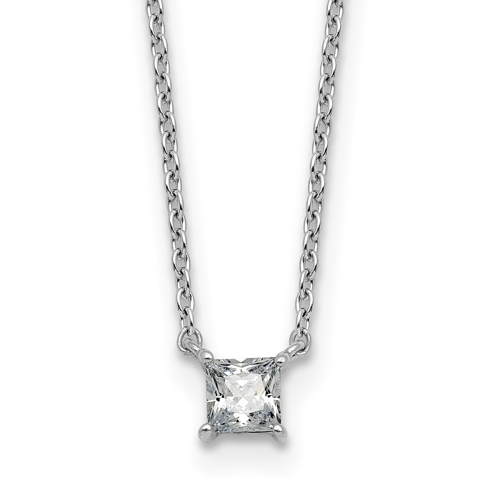 14K White Gold 0.25 Carat Lab Grown Diamond VS+ F+ Princess Complete Four Prong Pendant Necklace, 18"
