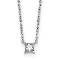 14K White Gold 0.25 Carat Lab Grown Diamond VS+ F+ Princess Complete Four Prong Pendant Necklace, 18" view 1
