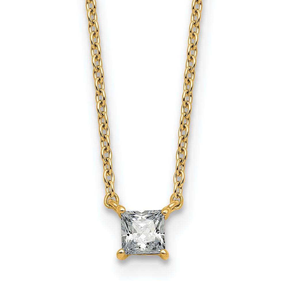 14K Yellow Gold 0.25 Carat Lab Grown Diamond VS+ F+ Princess Complete Four Prong Pendant Necklace, 18"