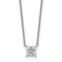 14K White Gold 0.50 Carat Lab Grown Diamond VS+ F+ Princess Complete Four Prong Pendant Necklace, 18" view 1