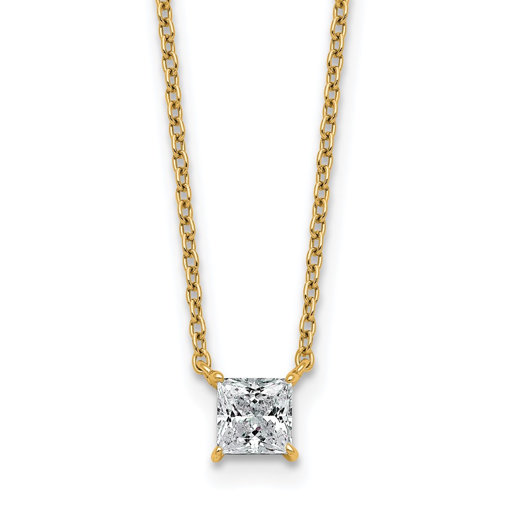 14K Yellow Gold 0.50 Carat Lab Grown Diamond VS SI+ G+ Princess Complete Four Prong Pendant Necklace, 18"