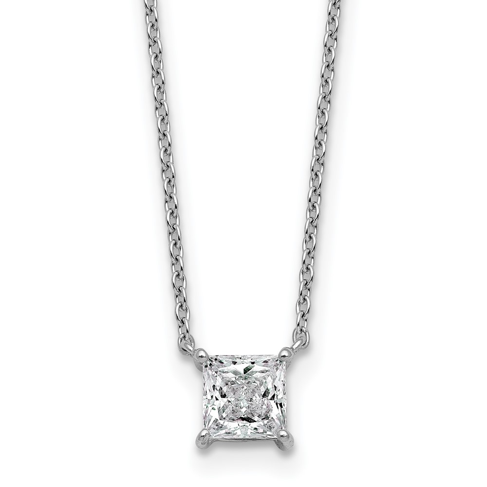 14K White Gold 0.75 Carat Lab Grown Diamond VS+ F+ Princess Complete Four Prong Necklace, 18"