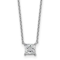 14K White Gold 0.75 Carat Lab Grown Diamond VS+ F+ Princess Complete Four Prong Necklace, 18" view 1