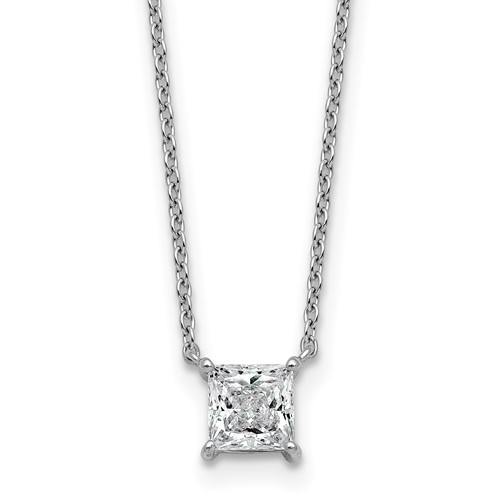 14K White Gold 0.75 Carat Lab Grown Diamond VS+ F+ Princess Complete Four Prong Necklace, 18"