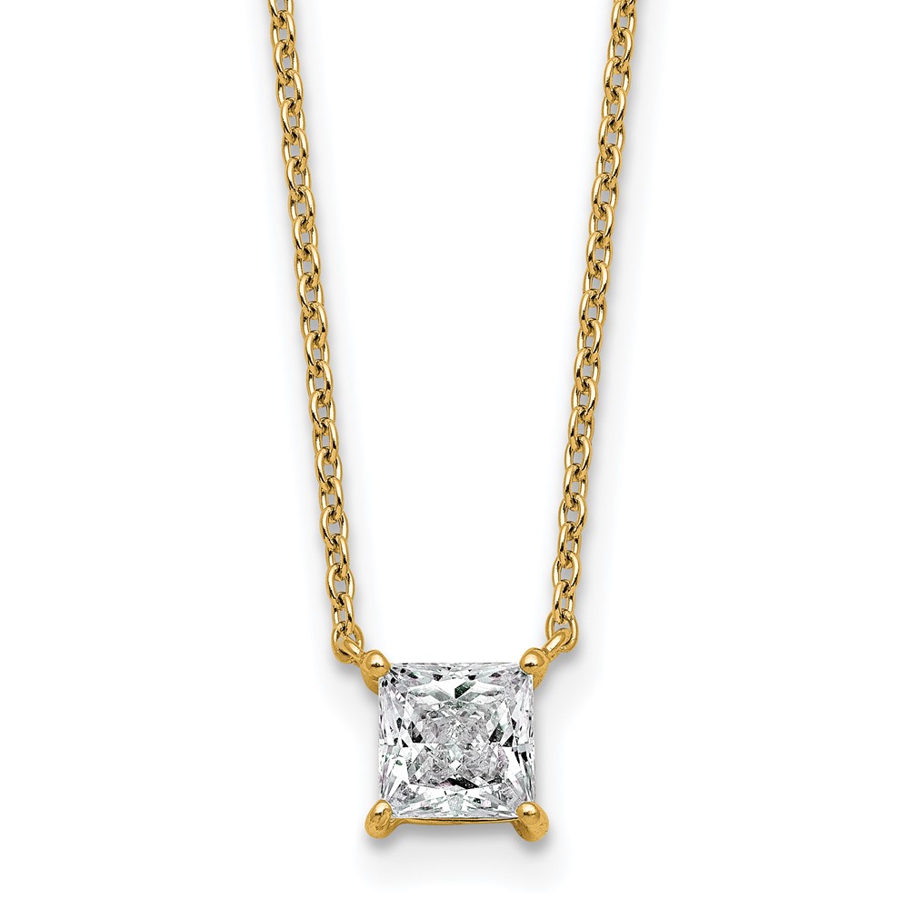 14K Yellow Gold 0.75 Carat Lab Grown Diamond VS+ F+ Princess Complete Four Prong Pendant