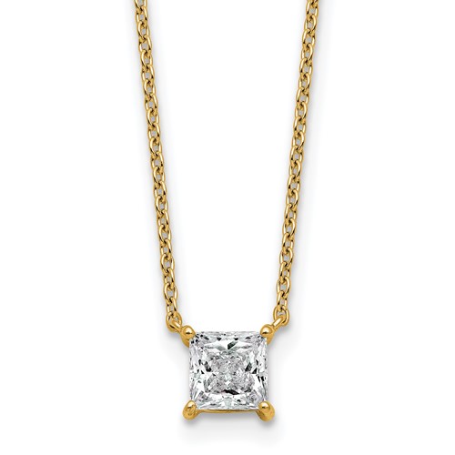 14K Yellow Gold 0.75 Carat Lab Grown Diamond VS+ F+ Princess Complete Four Prong Pendant